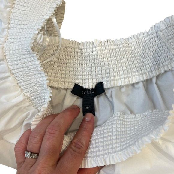 J. Crew white cotton poplin off the shoulder smocked white top size medium tall - Picture 4 of 9